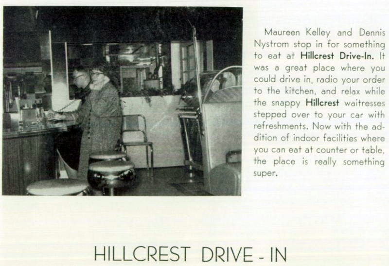 Hillcrest Drive-In (Hillcrest Family Restaurant) - 1958 Yearbook Ad (newer photo)